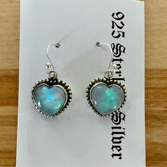 Jewelry - HEART Aurora Opal Solid 925 Sterling Silver Earrings